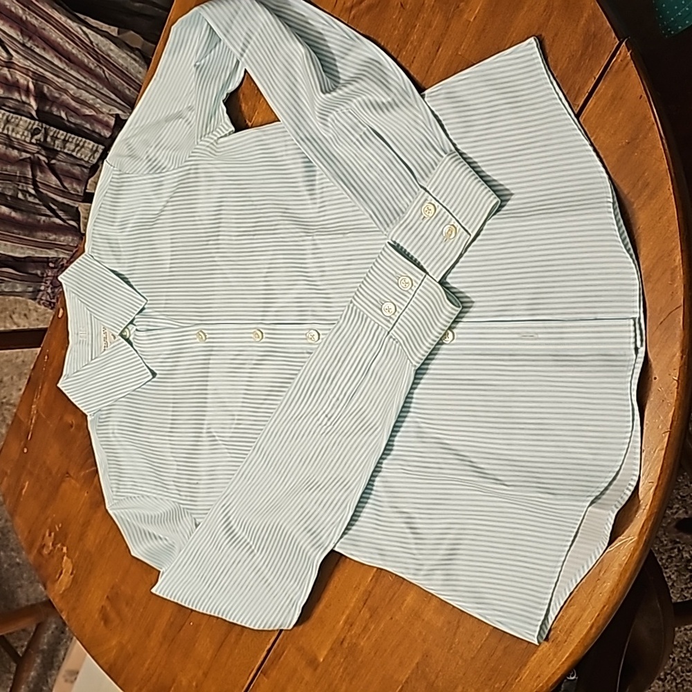 Banana Republic Non-Iron Fitted Dress Shirt. Green and white stripe. size 2